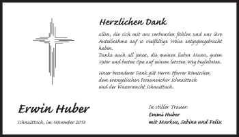 Traueranzeige von Erwin Huber von Pegnitz-Zeitung